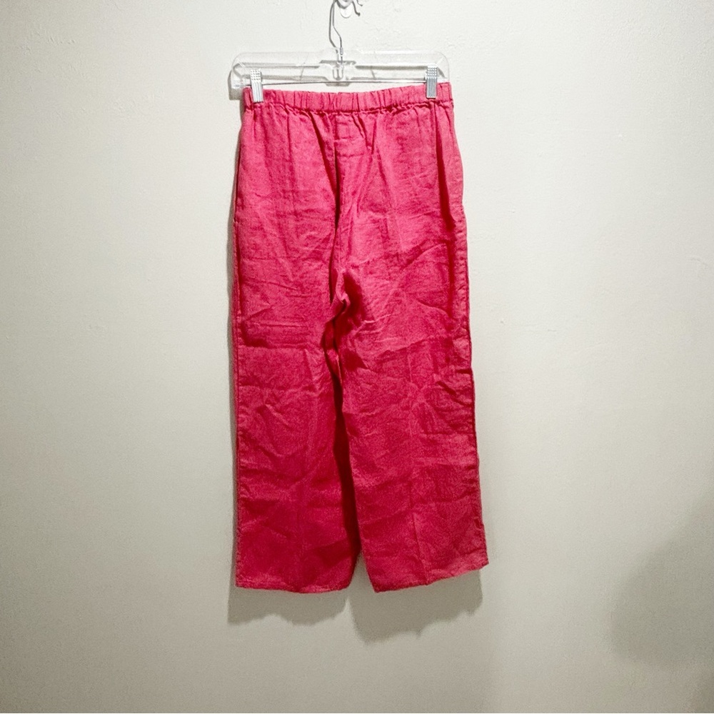 FLAX Women’s Red Linen Wide Leg High Waist Crop Pull On Pants Lagenlook Size P - Picture 2 of 5